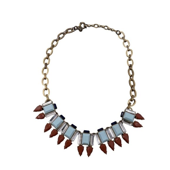 J. Crew Blue Crystal Statement Chain Bib Necklace Gold Tone 18-20" - Picture 1 of 7